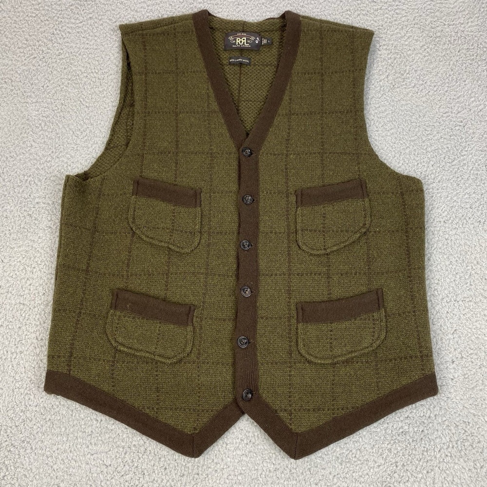 RRL Sweater Mens Large Double RL Lambs Wool Preppy Ralph Lauren Cardigan Vest